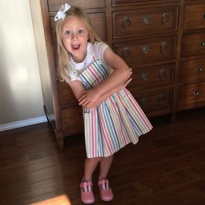 Mini Boden Dress-rainbow striped pinafore